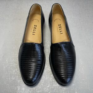 ZELLI Italia Genuine Teju Lizard Loafers Men's 10 M Black Handcrafted in Italy
